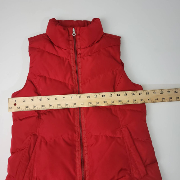 Land's End Puffer Vest Womens XS Red Zip Down Feathers Collar Pockets Lined - Picture 6 of 10